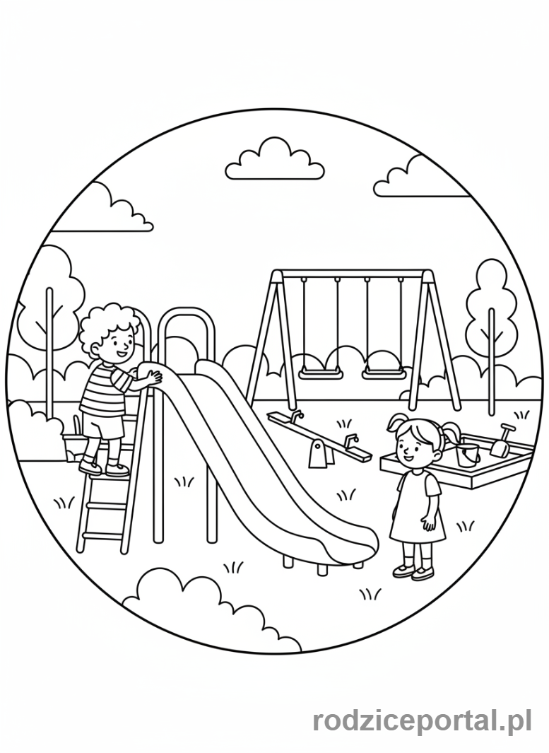 Kolorowanka Bezpieczeństwo - Bezpieczna zabawa na placu zabaw