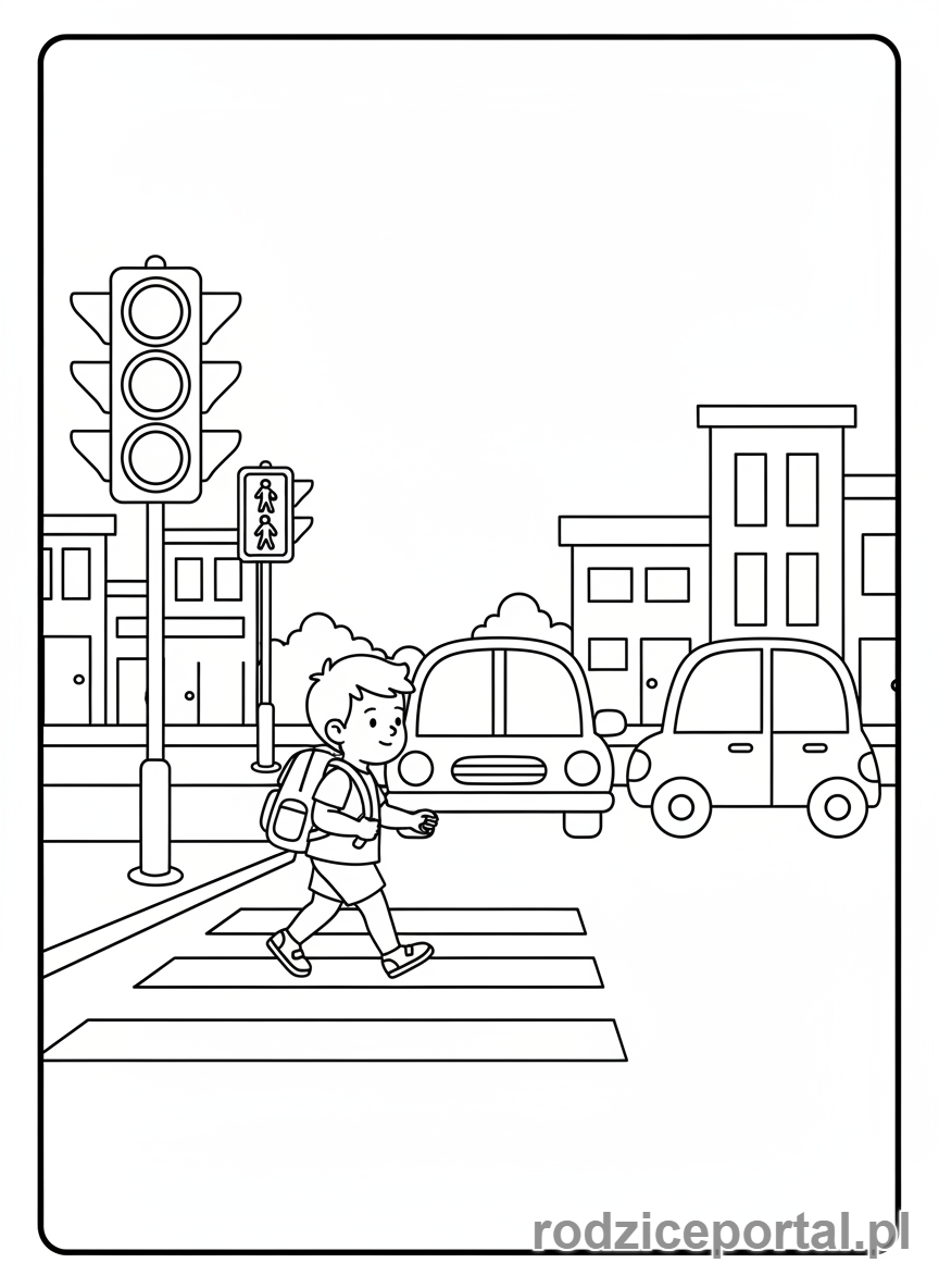 Kolorowanka Bezpieczeństwo Na Drodze - Dziecko na pasach