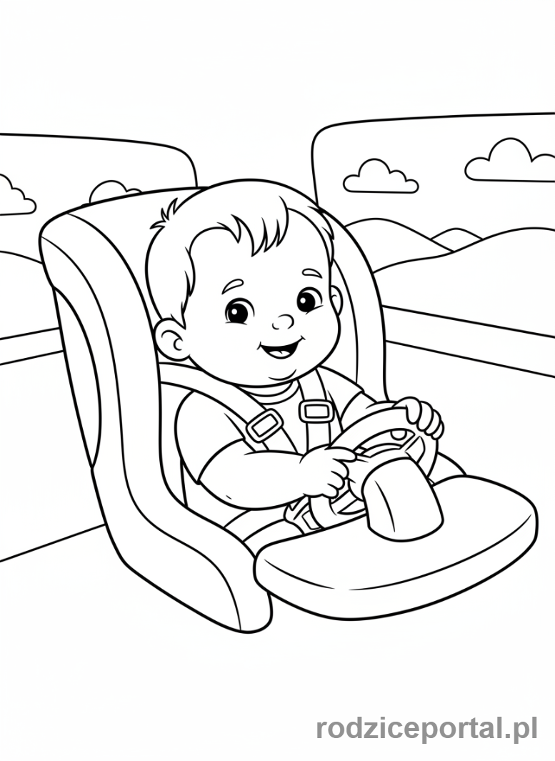 Kolorowanka Bezpieczeństwo Na Drodze - Dziecko w foteliku