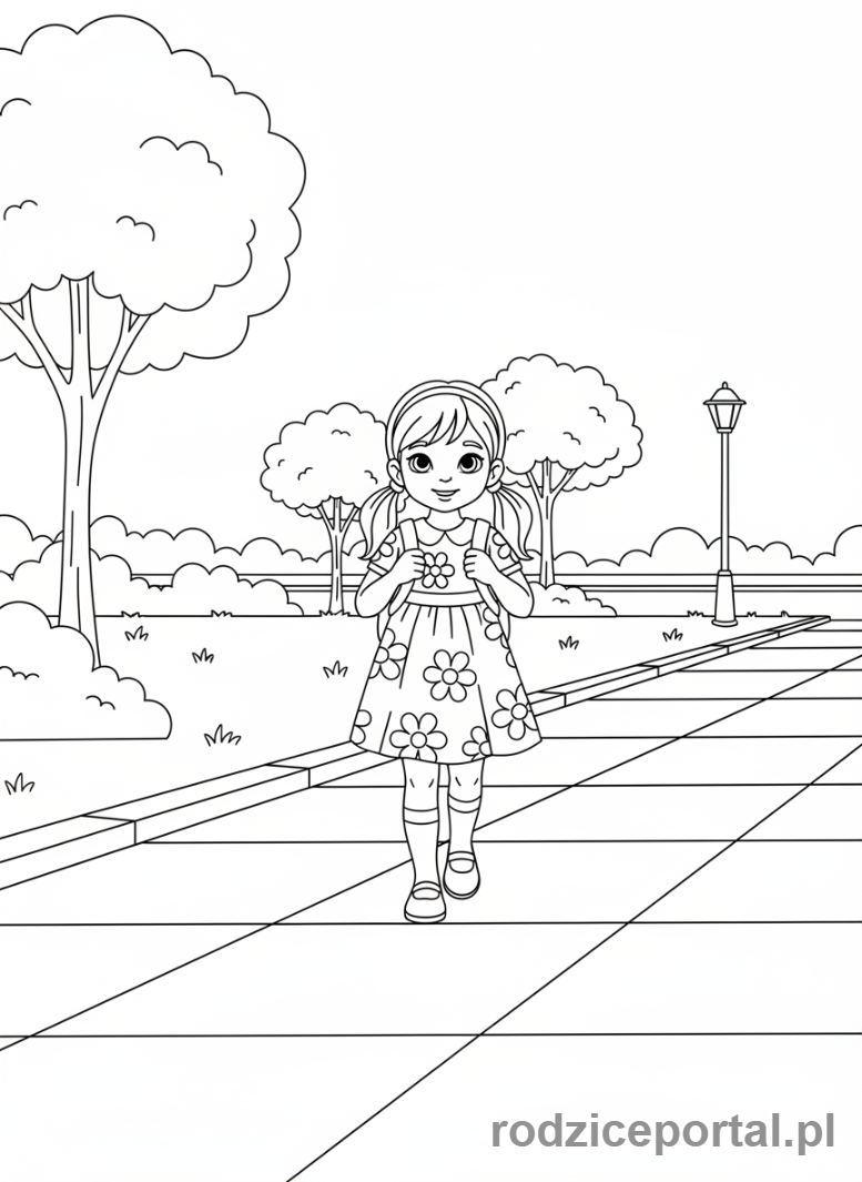 Kolorowanka Bezpieczeństwo Na Drodze - Dziewczynka na chodniku
