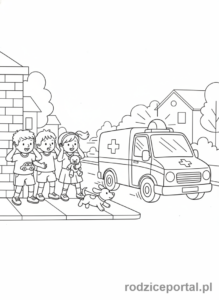 Kolorowanka Bezpieczeństwo Na Drodze - Karetka i dzieci