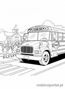 Kolorowanka Bezpieczeństwo Na Drodze - Wysiadanie z autobusu