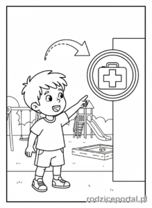 Kolorowanka Bezpieczeństwo Na Placu - Apteczka pierwszej pomocy