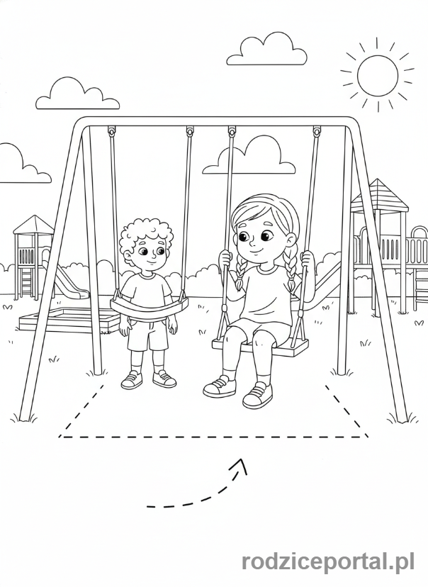 Kolorowanka Bezpieczeństwo Na Placu - Bezpieczne huśtawki