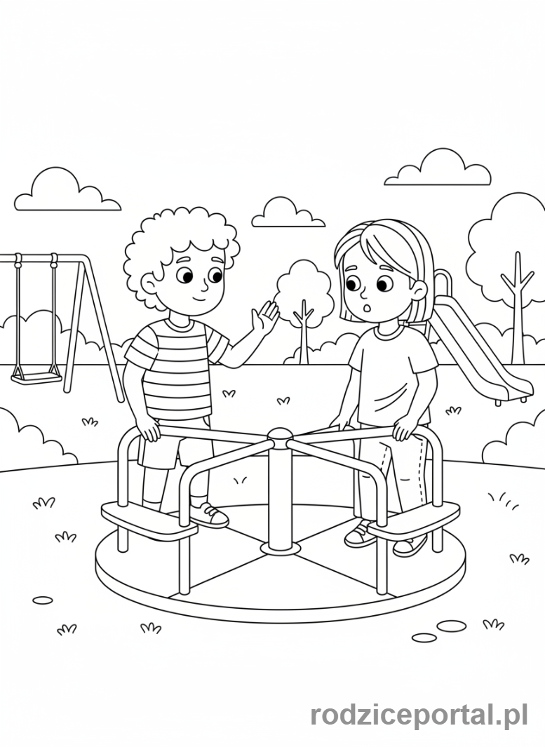 Kolorowanka Bezpieczeństwo Na Placu - Nie popychaj