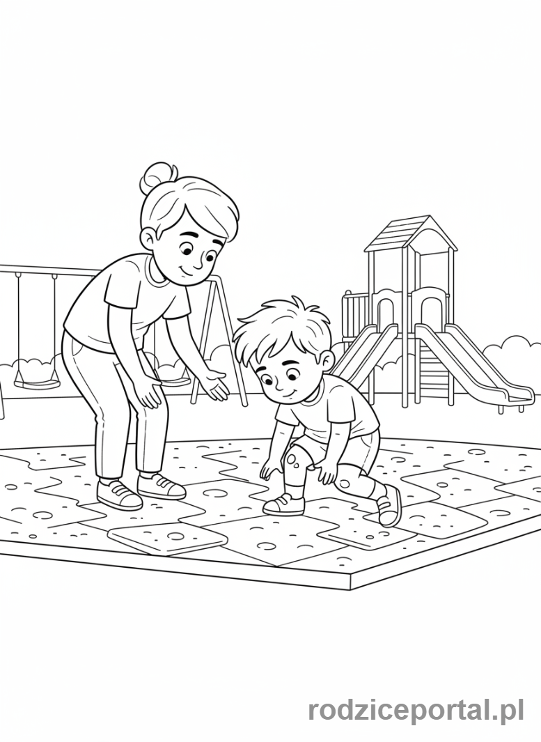 Kolorowanka Bezpieczeństwo Na Placu - Ostrożne wstawanie