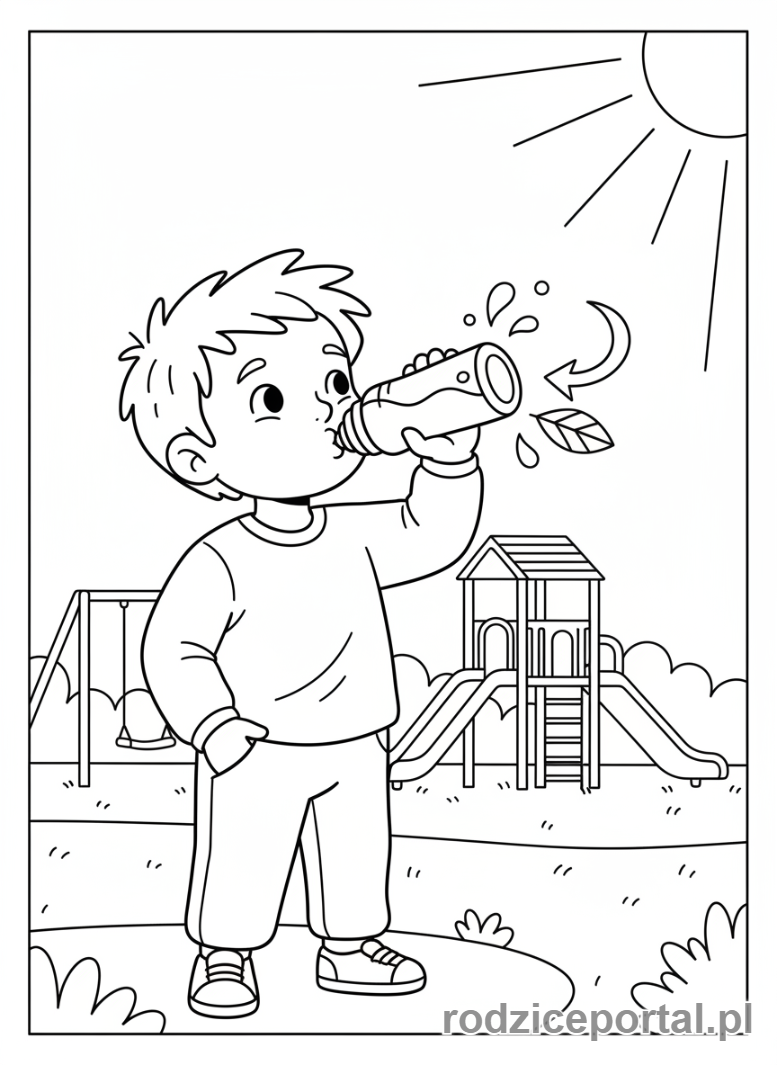 Kolorowanka Bezpieczeństwo Na Placu - Pijemy wodę