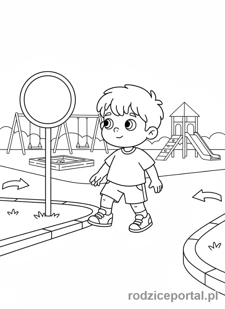 Kolorowanka Bezpieczeństwo Na Placu - Przechodzenie przez ścieżkę