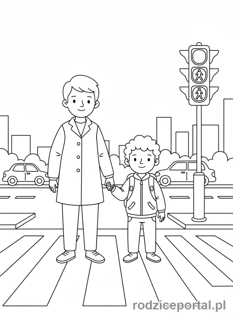 Kolorowanka Bezpieczeństwo Publiczne - Dziecko na pasach