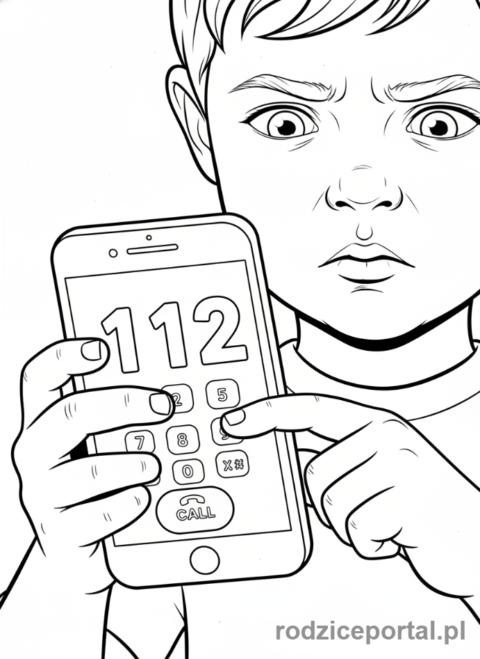 Kolorowanka Bezpieczeństwo Publiczne - Dzwonienie na numer alarmowy