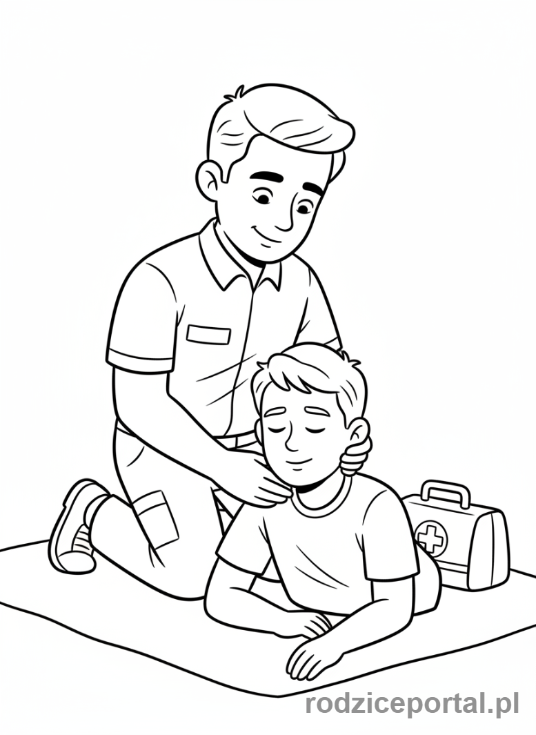 Kolorowanka Bezpieczeństwo Publiczne - Ratownik medyczny pomaga