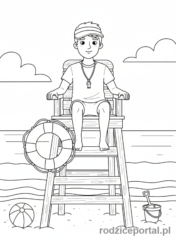 Kolorowanka Bezpieczeństwo Publiczne - Ratownik na plaży