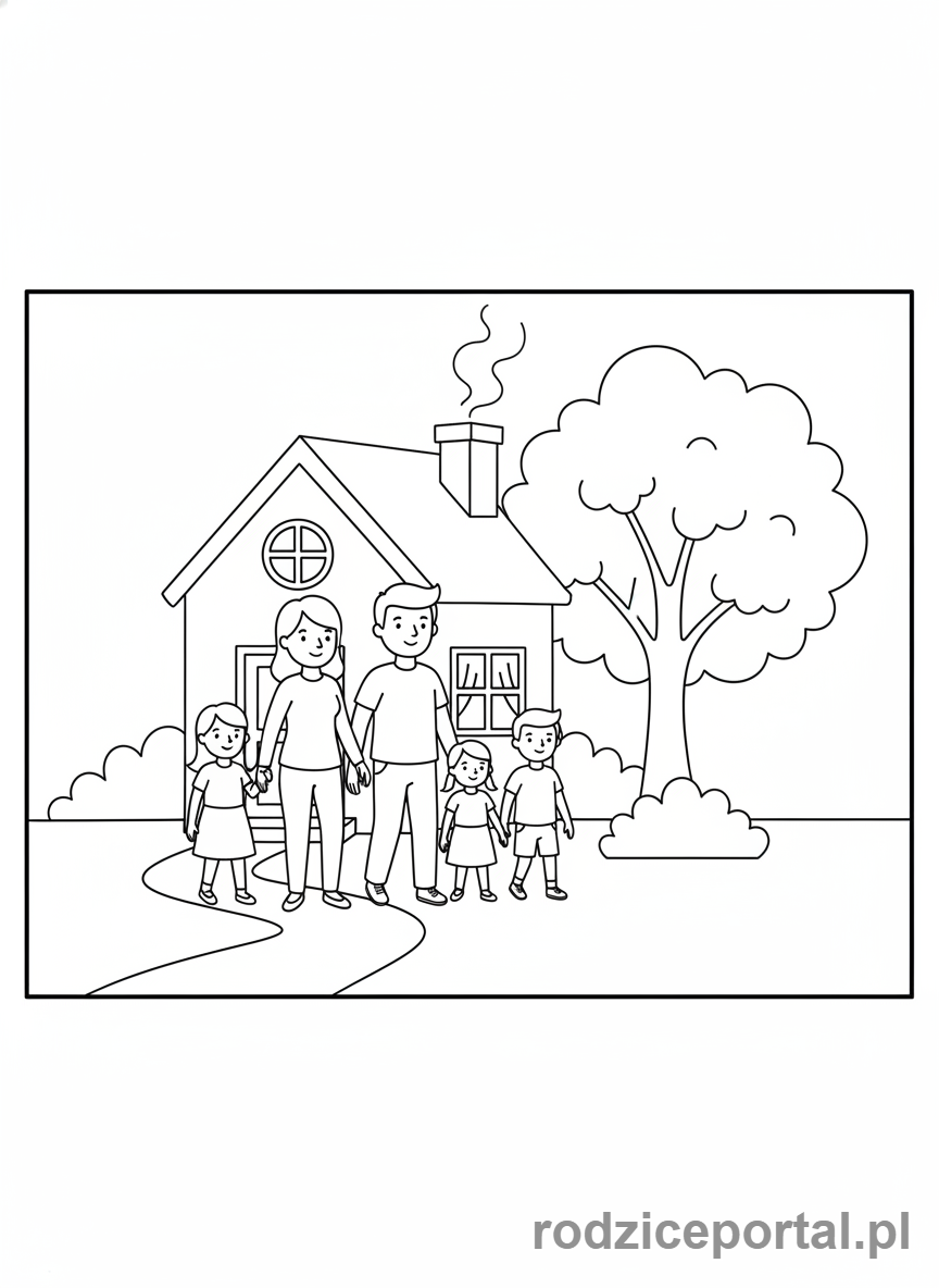 Kolorowanka Bezpieczeństwo Publiczne - Rodzina ćwiczy ewakuację