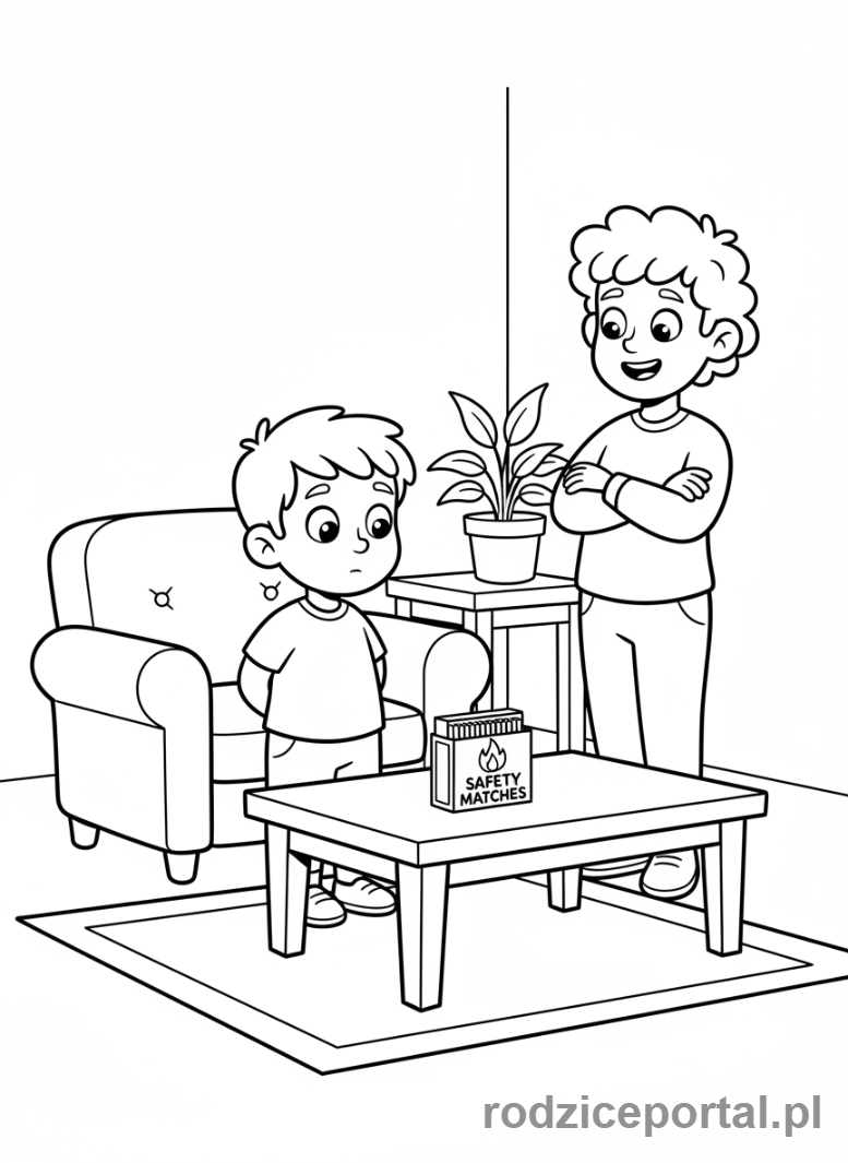 Kolorowanka Bezpieczeństwo W Domu - Dziecko nie bawi się zapałkami.