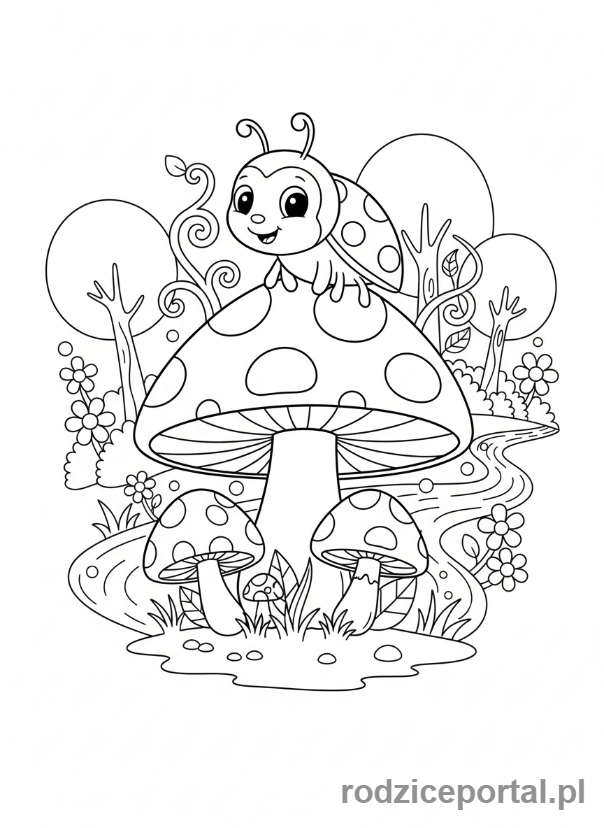 Kolorowanka Biedronka - Biedronka z muchomorem