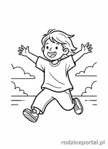 Kolorowanka Bieganie - Dziecko biegnące z radością