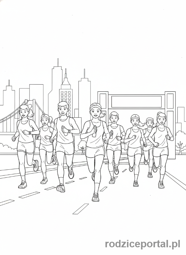 Kolorowanka Bieganie - Grupa biegaczy maraton