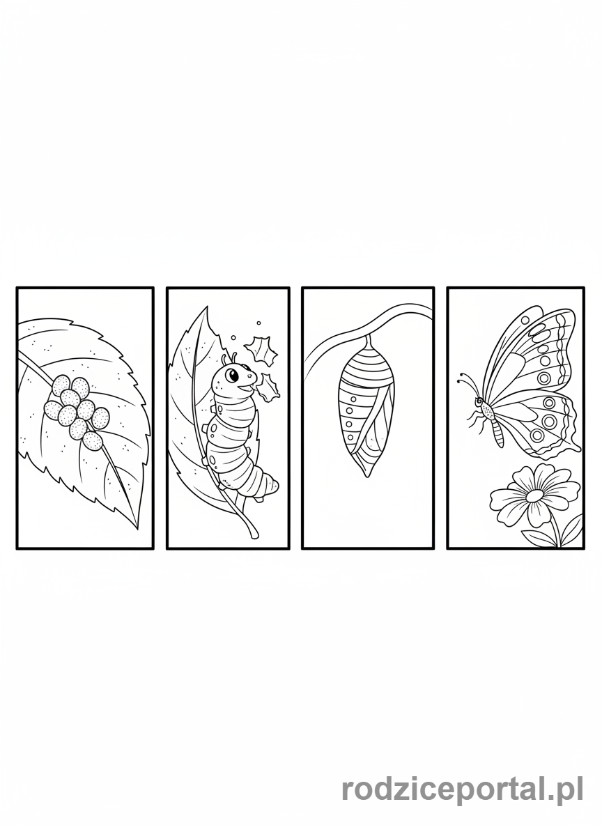 Kolorowanka Biologia Dla Dzieci - Cykl_zycia_motyla_jaja_larwa_poczwarka_dorosly
