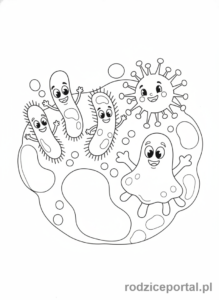 Kolorowanka Biologia Dla Dzieci - Przyjazne_mikroby