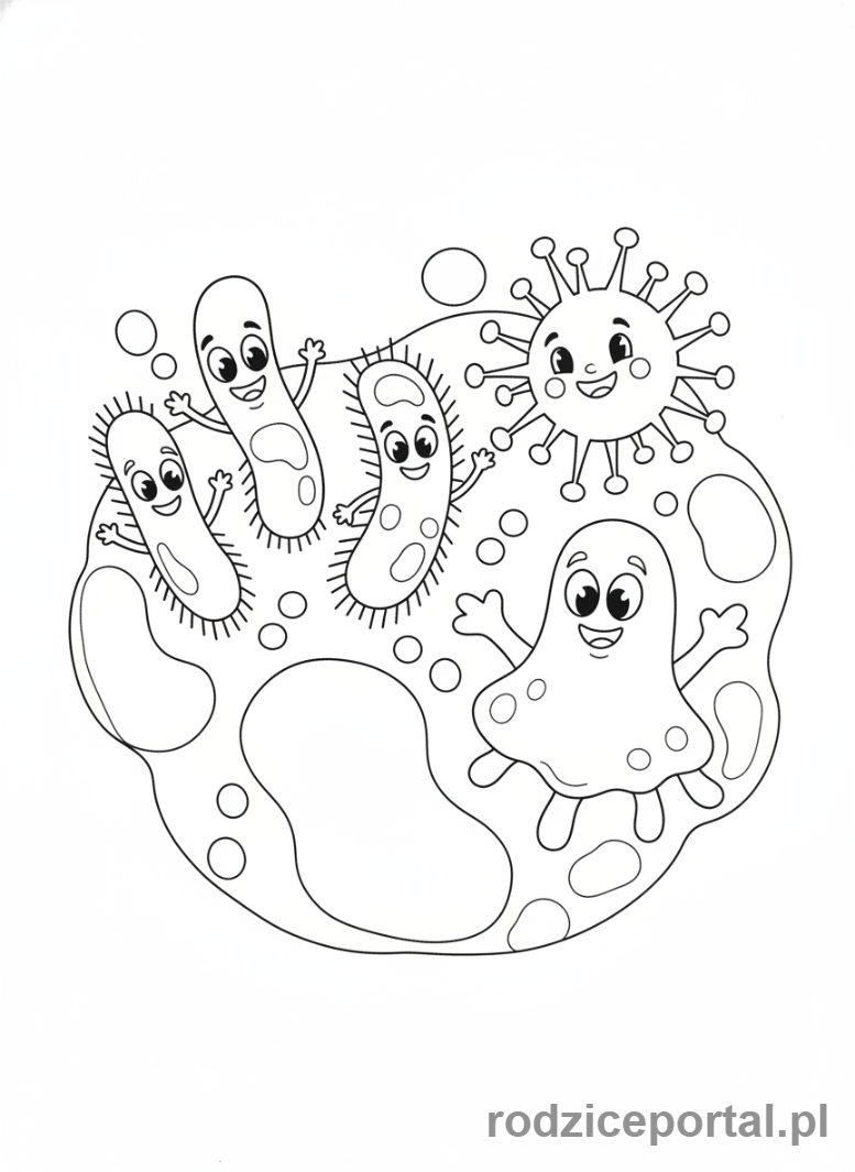 Kolorowanka Biologia Dla Dzieci - Przyjazne_mikroby