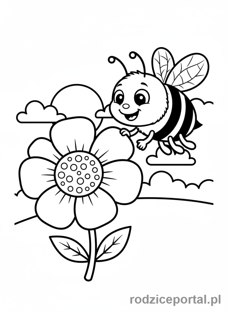 Kolorowanka Biologia Dla Dzieci - Pszczola_na_kwiecie_zapylanie