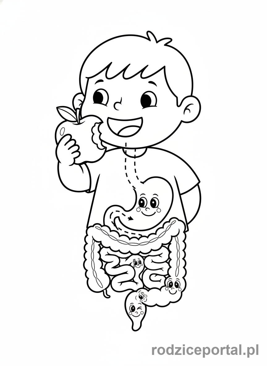 Kolorowanka Biologia Dla Dzieci - Uklad_pokarmowy_dziecko_je