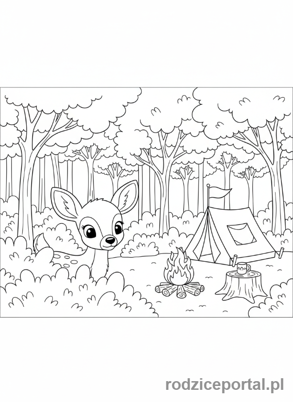 Kolorowanka Biwak - Jeleń podgląda obóz
