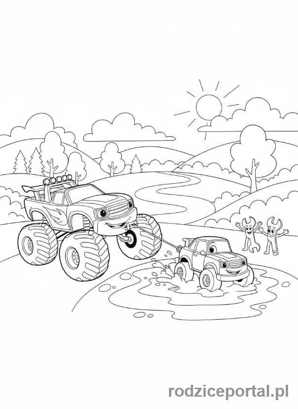 Kolorowanka Blaze - Blaze pomaga przyjacielowi