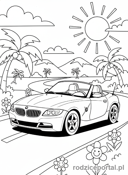Kolorowanka Bmw - BMW Z4 kabriolet na słonecznej drodze