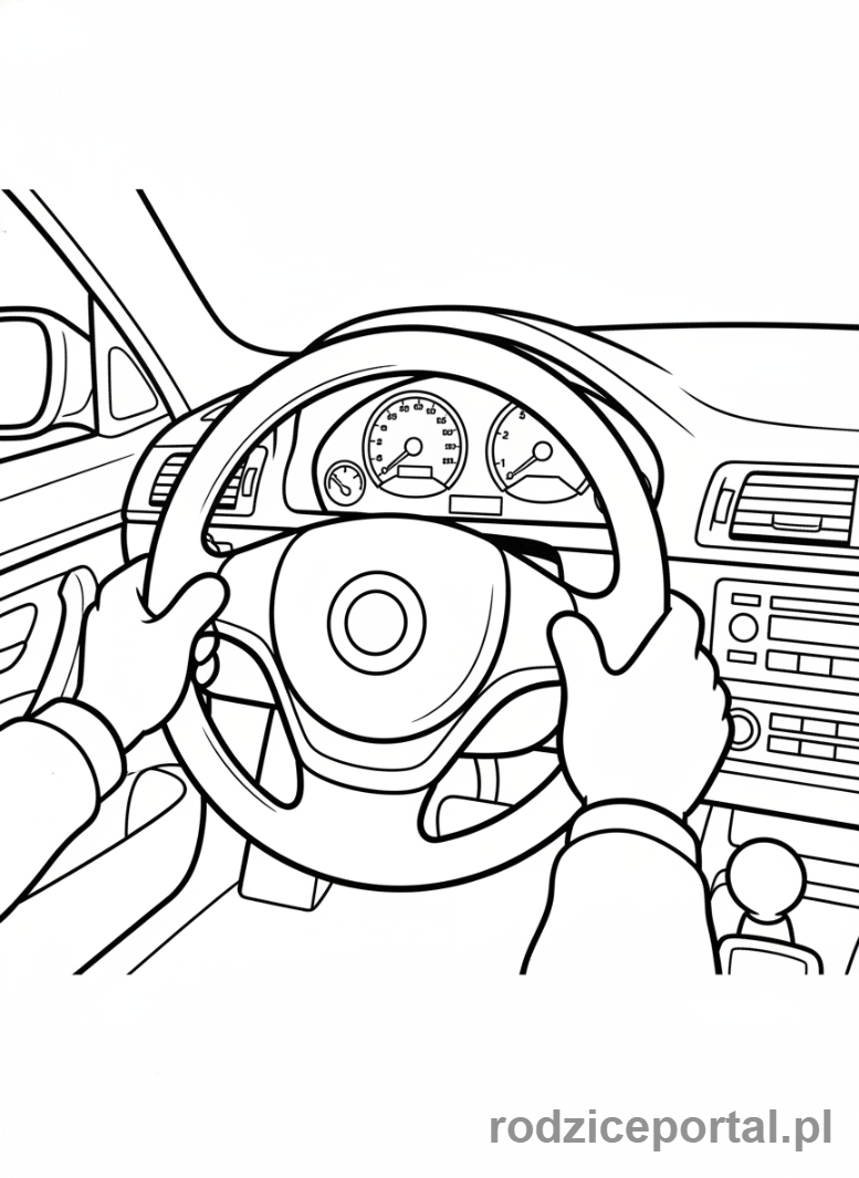 Kolorowanka Bmw - Wnętrze BMW, ręce na kierownicy, zbliżenie