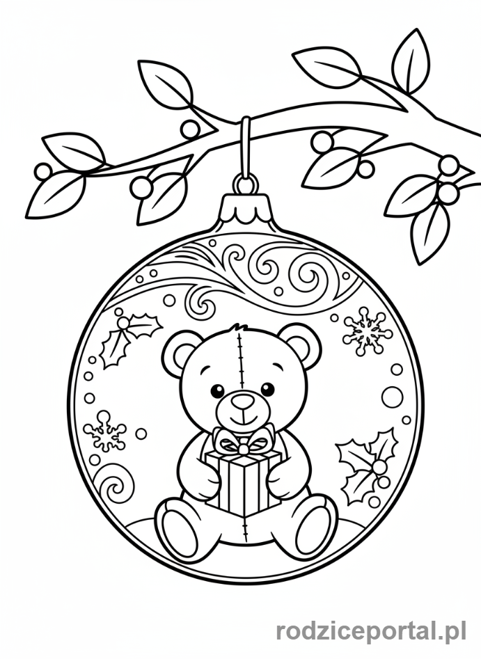 Kolorowanka Bombka - Bombka z misiem w środku