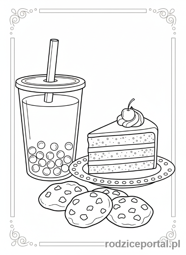 Kolorowanka Bubble Tea - Bubble tea i słodki deser