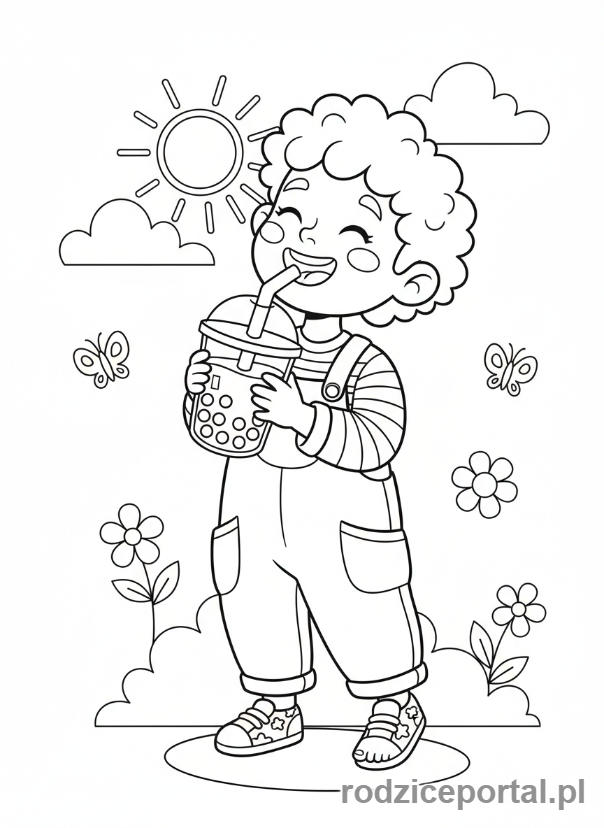 Kolorowanka Bubble Tea - Dziecko pije bubble tea