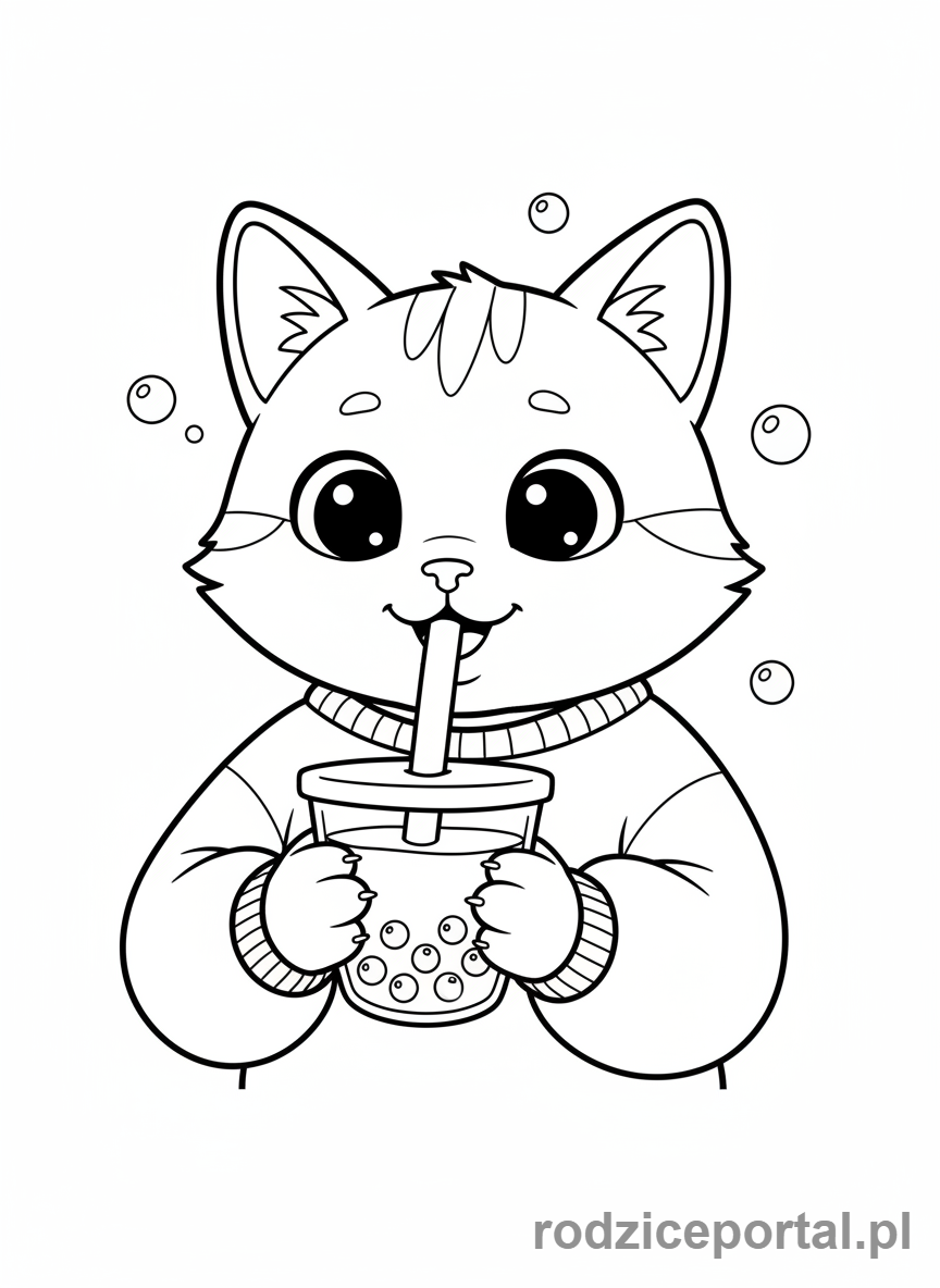 Kolorowanka Bubble Tea - Słodki kotek z bubble tea
