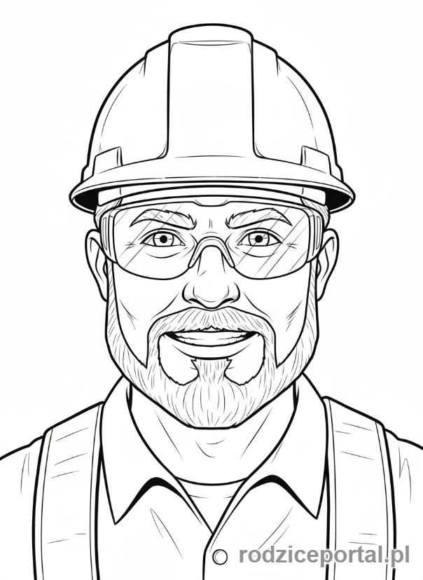 Kolorowanka Budowlaniec - Budowlaniec, zbliżenie twarzy