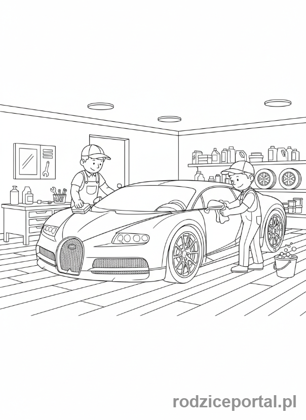 Kolorowanka Bugatti - Bugatti w garażu