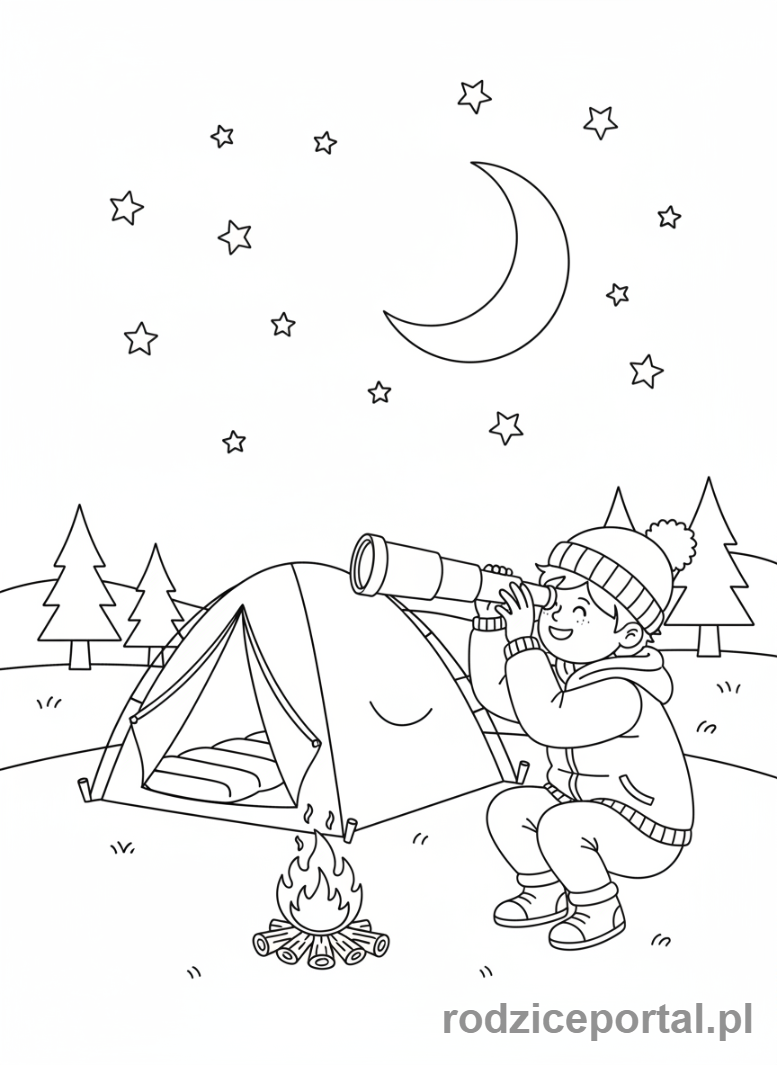 Kolorowanka Camping - Obserwacja gwiazd