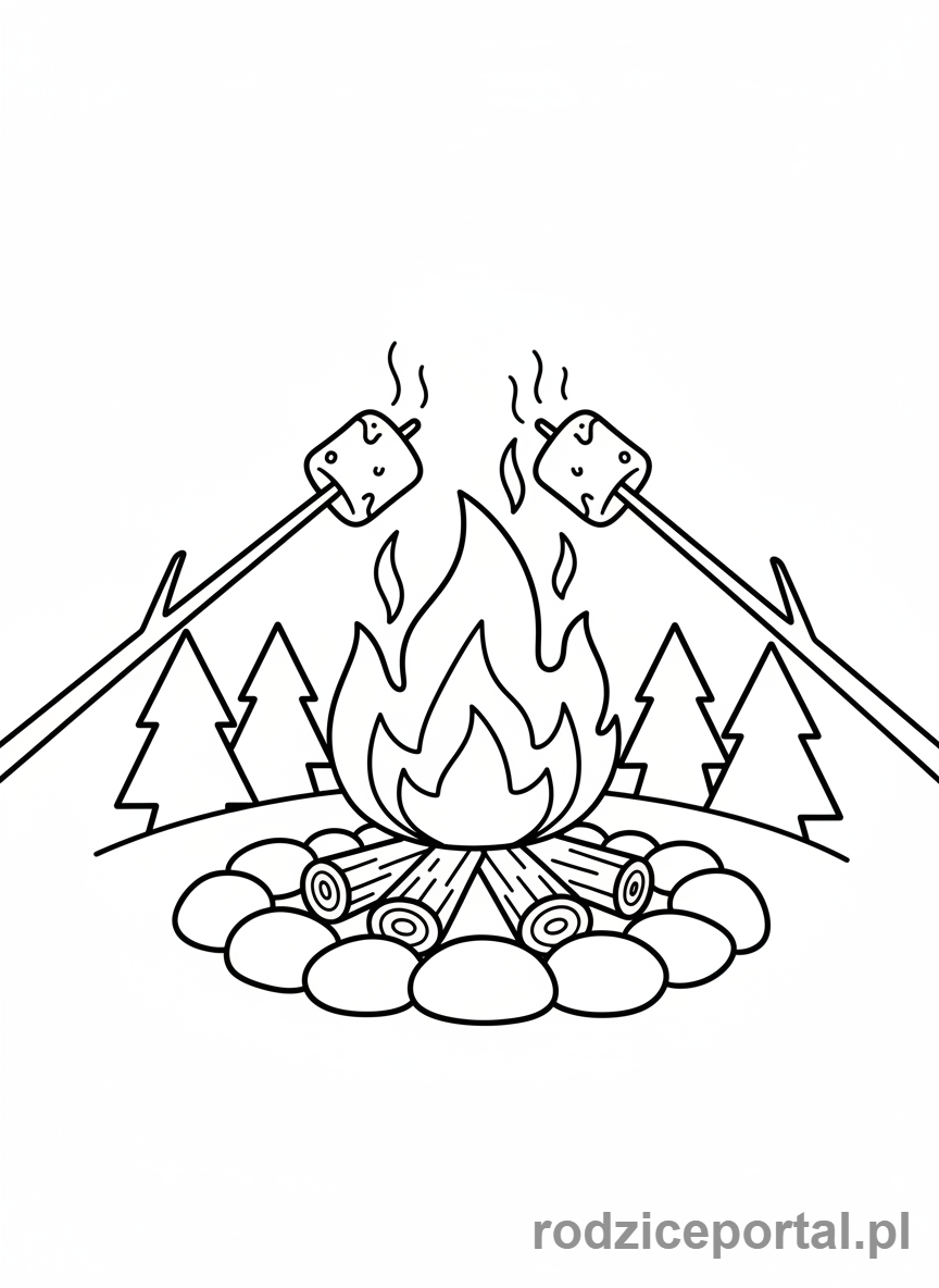 Kolorowanka Camping - Ognisko z piankami