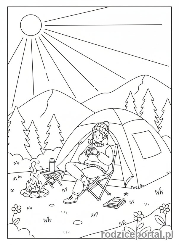 Kolorowanka Camping - Poranek na campingu
