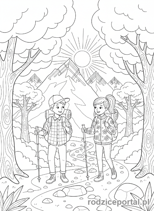 Kolorowanka Camping - Wędrówka po szlaku