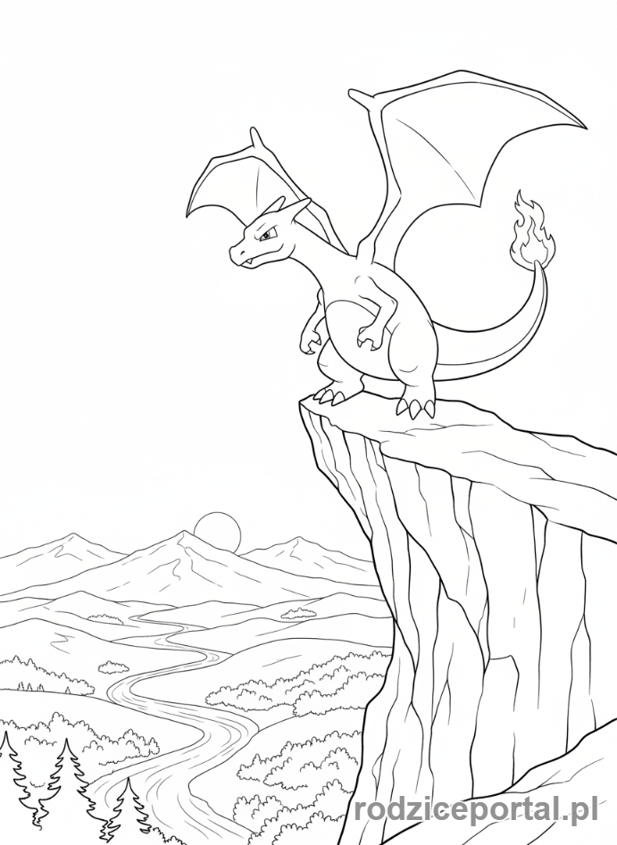 Kolorowanka Charizard - Charizard na klifie