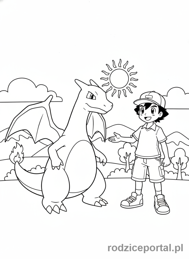 Kolorowanka Charizard - Charizard z trenerem