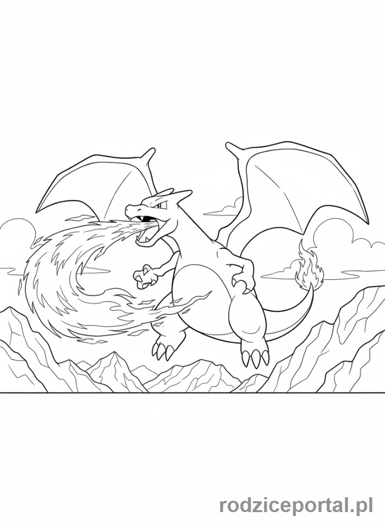 Kolorowanka Charizard - Charizard zionie ogniem