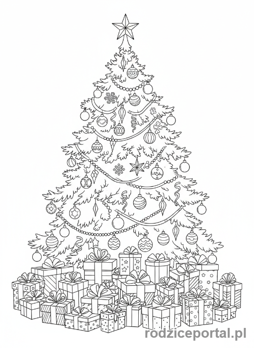 Kolorowanka Choinka - Choinka z prezentami