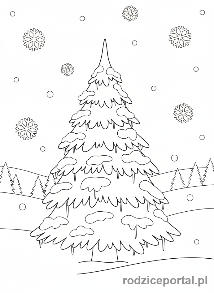 Kolorowanka Choinka - Zasniezona choinka