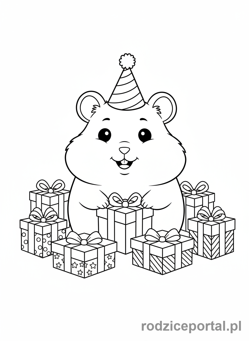 Kolorowanka Chomik - Chomik z czapeczką urodzinową