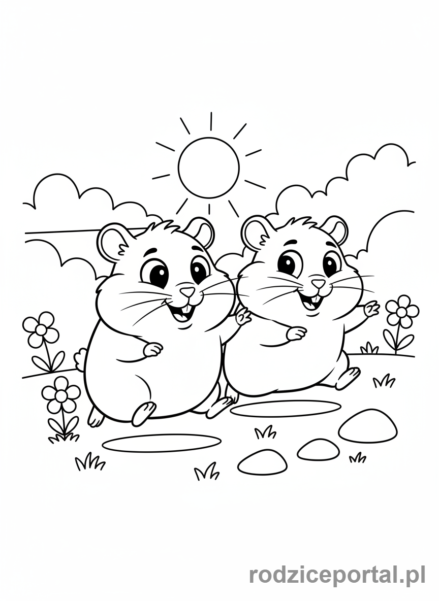 Kolorowanka Chomik - Dwa chomiczki bawiące się