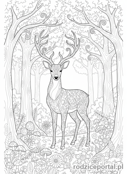 Kolorowanka Chwila Spokoju - Jeleń w lesie.