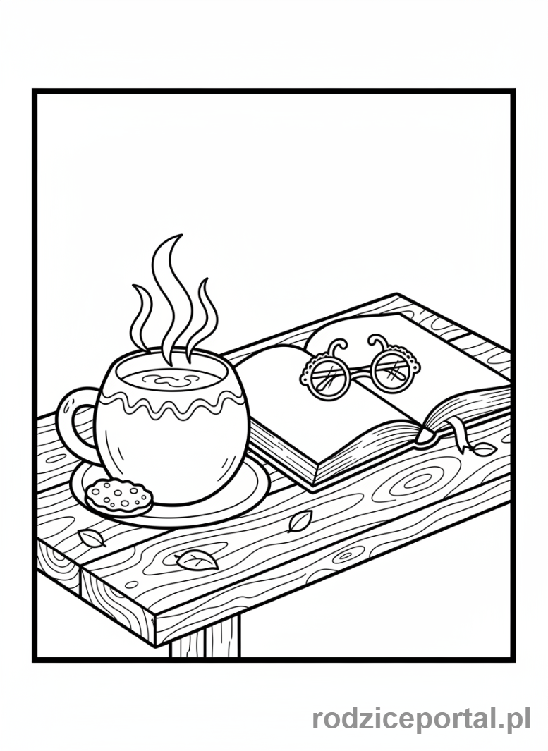 Kolorowanka Chwila Spokoju - Kawa i książka.
