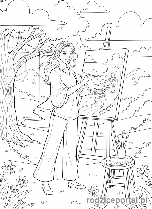 Kolorowanka Chwila Spokoju - Kobieta maluje.